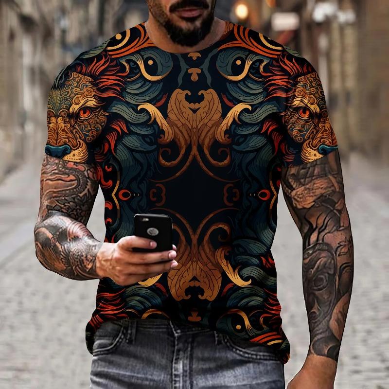 Summer Men's T-shirt 3D Printed Graffiti Pattern Street Fashion Trend Short Sleeved Round Neck Plus Size Top