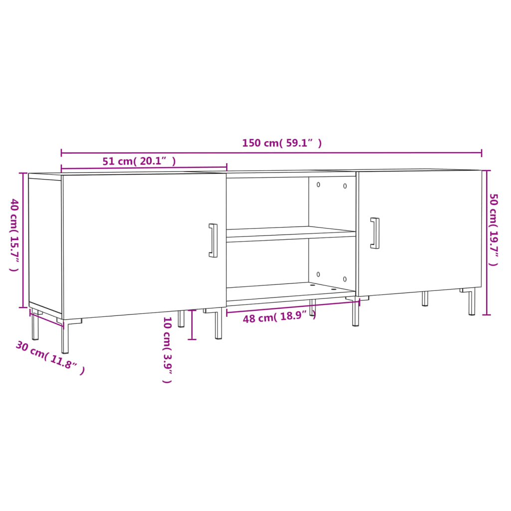 TV Cabinet Black 150 x 30 x 50 cm Particleboard