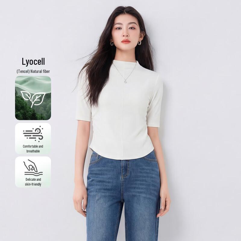 FivePlus Women s Slim-Fit Half-High Collar Mid-Sleeve T-Shirt M