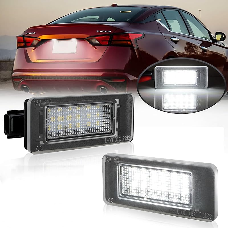 D-Lumina LED License Plate Light Tag Lamp Assembly For -UP Nissan Altima Sentra Rogue Versa, Powered By 18-SMD Xenon White LED Tag Lights, Pack Of 2