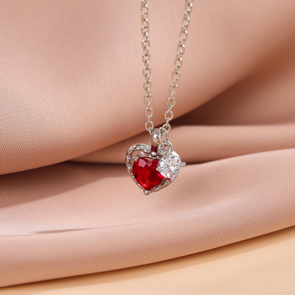 Heart Shaped Fashion 925 Sterling Silver Red Love Crystal Necklaces