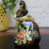 Kutani Ware Maneki-neko Figurine, Right-Handed, Sitting Sideways, with Black Flowers and Butterflies, Feng Shui, Good Luck, Japanese Style, Interior