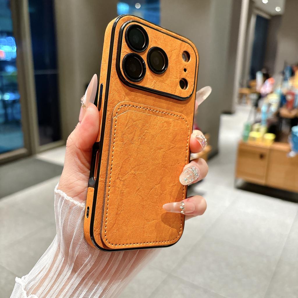 Large Window Wrinkle Texture Card Slot Case For For Iphone 17 16 1 14 Plus 13 Pro Max Lens Protection Shockproof Matte Wallet Cover