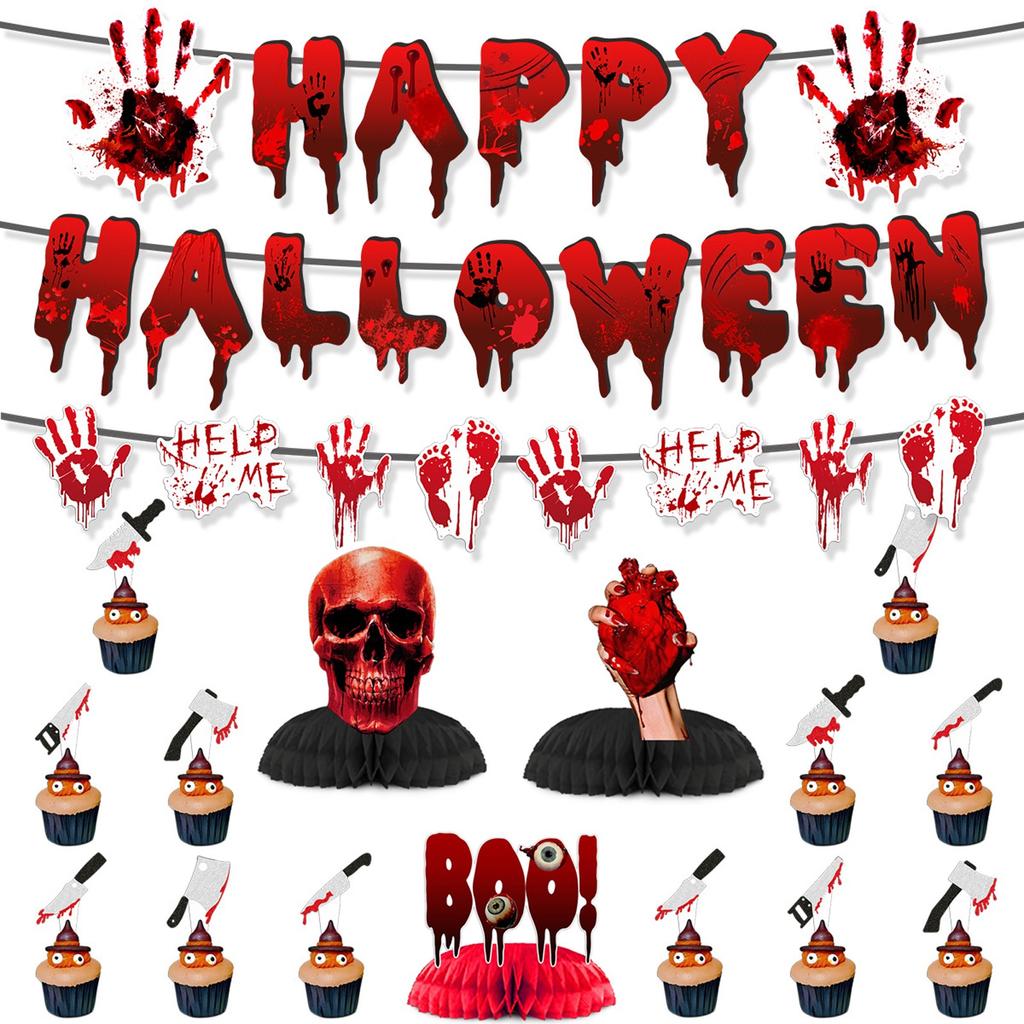 Halloween Disposable Tableware Set Horror Bloody Handprints Plates Cups Napkins Halloween Party Home Table Decoration Supplies