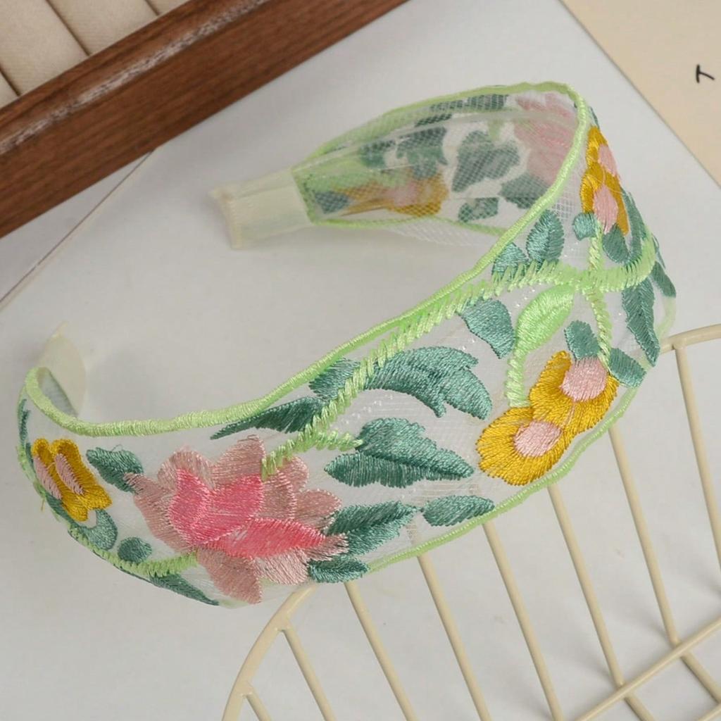 1/3pcs Elegant Chiffon Embroidery Flower Hairband – Sweet Floral Headband Turban Hoop for Women Fashion Hair Accessories
