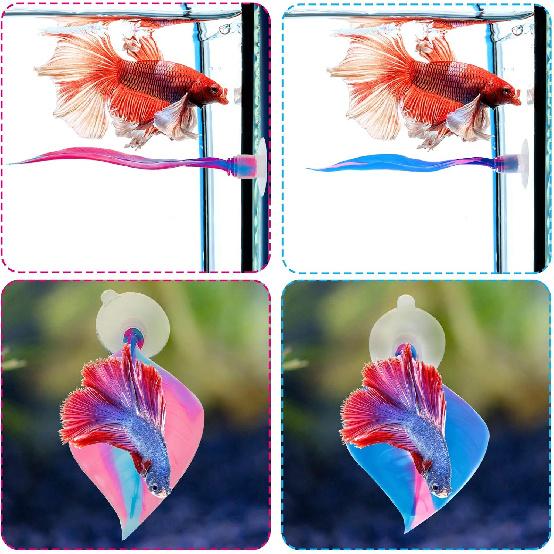 WILLBOND 2 Pcs Blue Pink Silicone Betta Fish Bed Leaf Hammock Betta Fish Tank Accessories Decorations for Aquarium Ornaments, Practical Resting Spot,