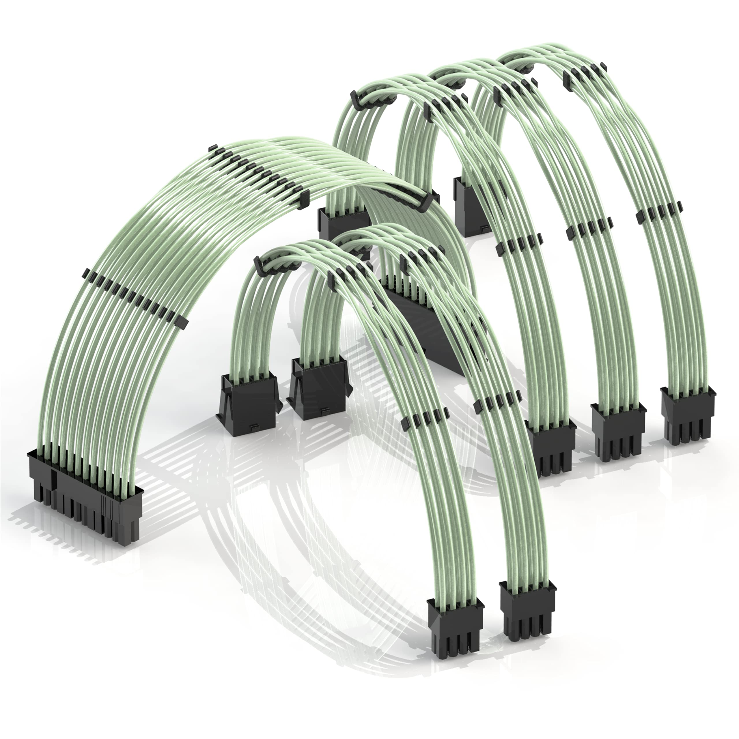 

LINKUP 30cm PSU Cable Extension with Comb and Braid for Custom Mod PC Power RTX 3090 Pack of 6 1x 2x CPU 3x GPU 300mm Green Delivery, Compatible,
