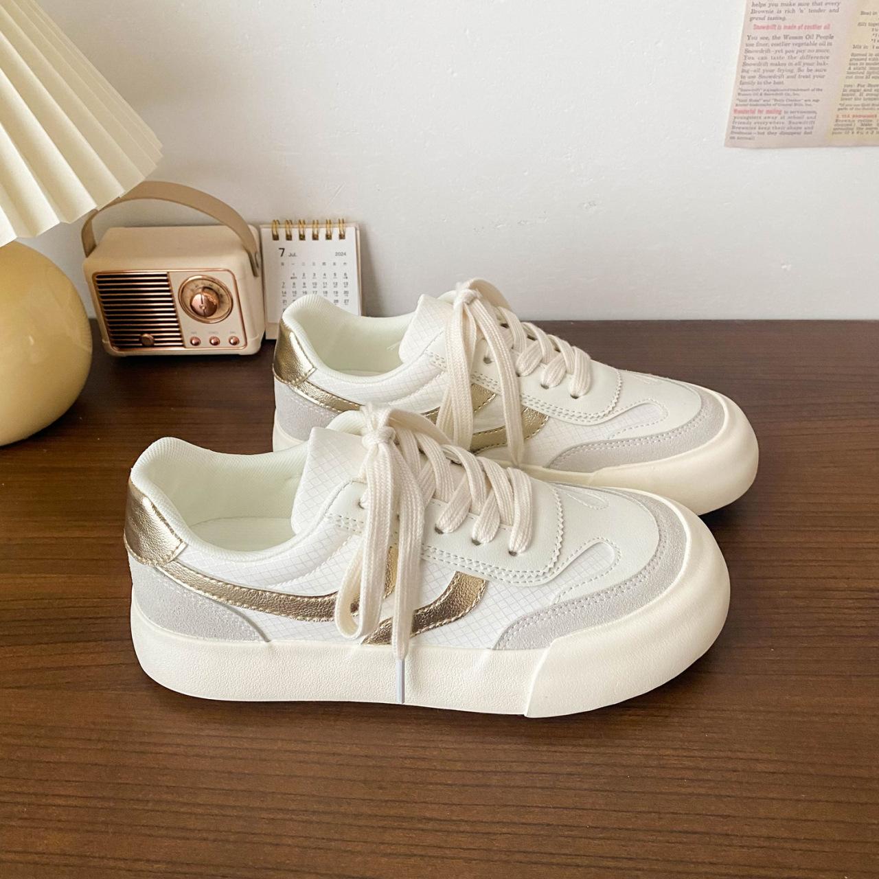 

Hong Kong style platform white shoes women s 2025 new student versatile original niche board shoes chic retro moral training shoes 40 золотой