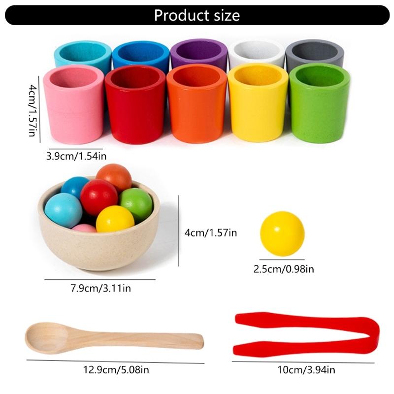 Fun Wood Color Sorting Cups and Balls Toy to Develop Children Hand Eye Coordination and Logical Thinking Ability