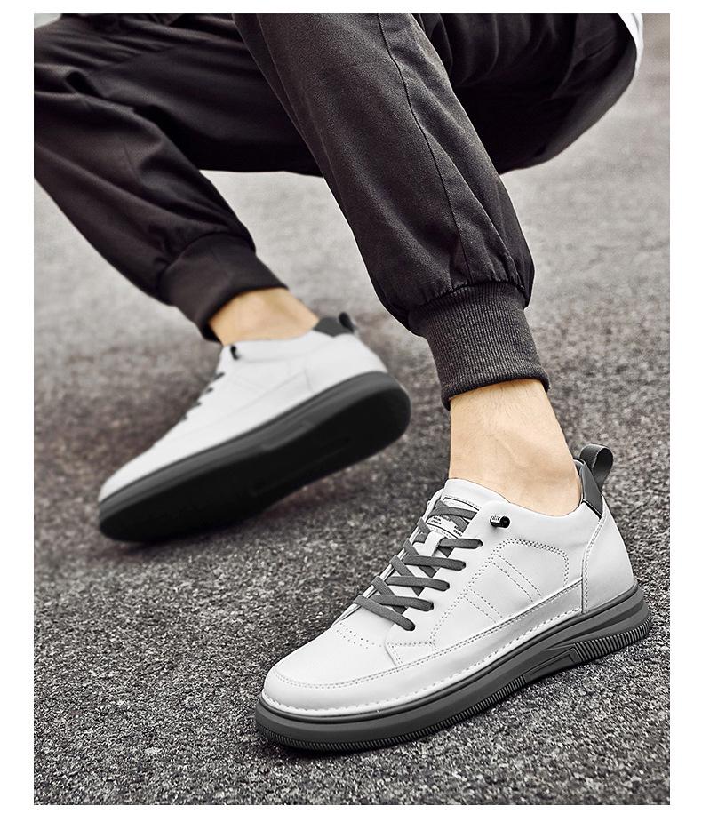 866 Men's Height Boost Sneakers: Thick Sole Platform Casual Shoes, Low-Top Cowhide, Spring Trend.
