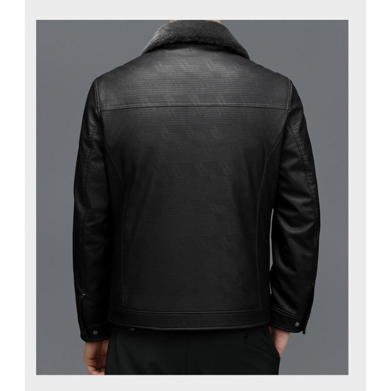 Thickened Genuine Leather Jacket for Men, Sheepskin Lapel Leather Jacket, Warm Casual Down Jacket, Fur Integrated Jacket