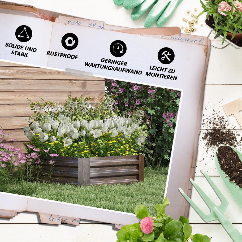 Raised garden bed. Herb garden. Weatherproof. Open bottom. 113 x 98 x 30 cm. Dark brown
