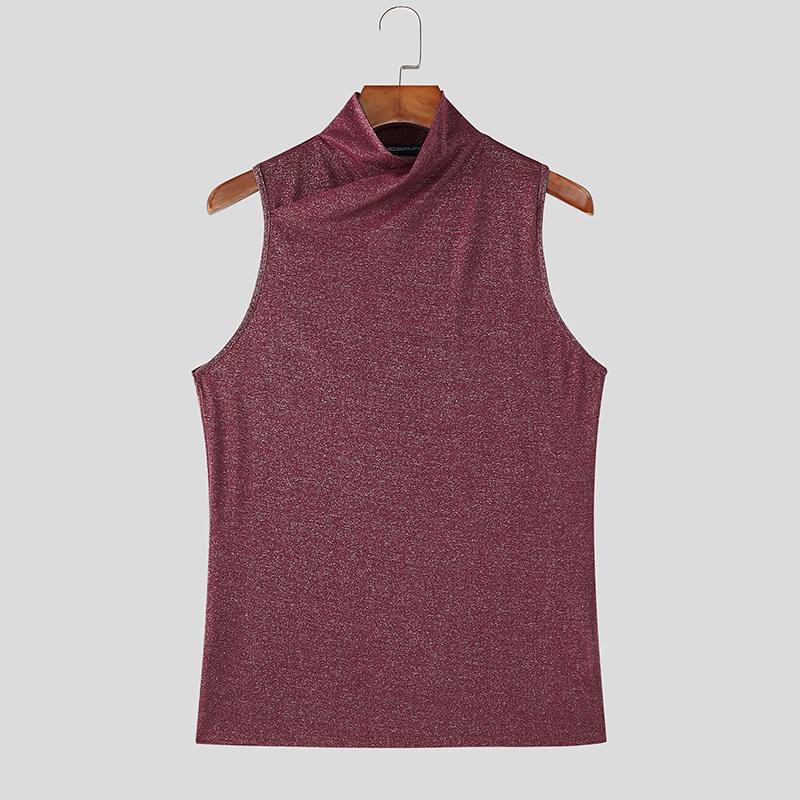 INCERUN Herren Hochgeschlossenes Ärmelloses Einfarbiges Glitzer Figurbetontes Lässiges Tanktop Weste