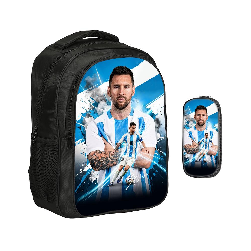 M-Messi Double Layered Backpack Football Star 2Pcs Set Backpack, Sports Pencil Bags School Bags Kids School Mochila Rucksack