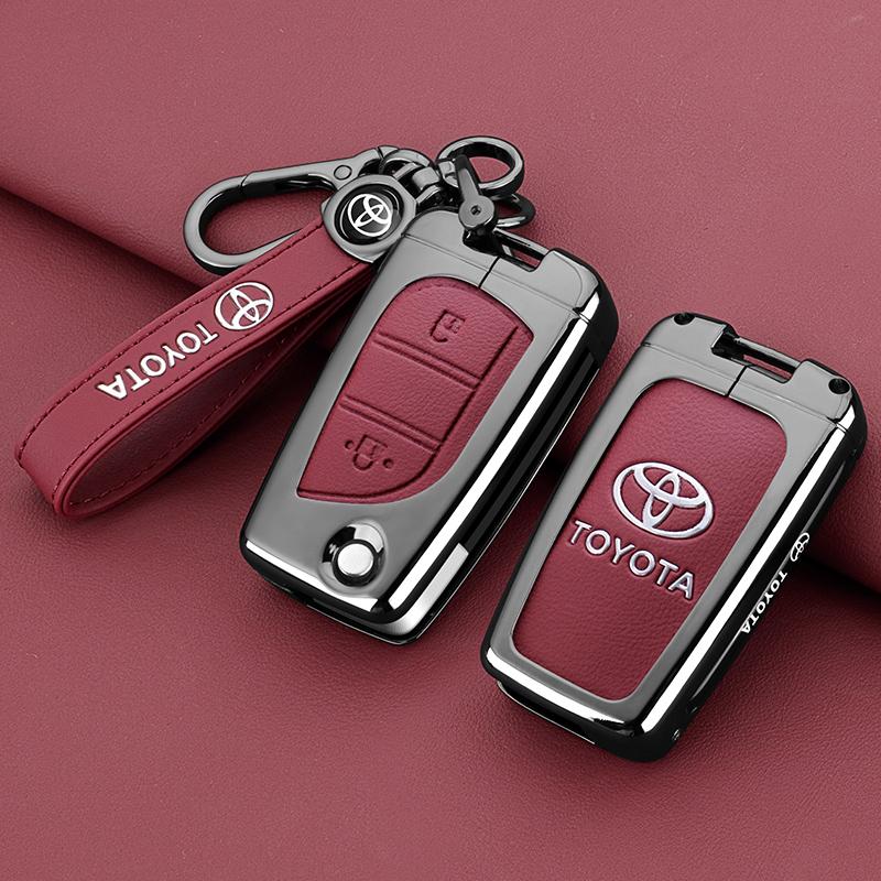 

Metal Leather Flip Car Key Fob Case Cover Keychain Ring For Toyota CHR C-HR Corolla Hatchback Sedan RAV4 LE Camry SE Hilux