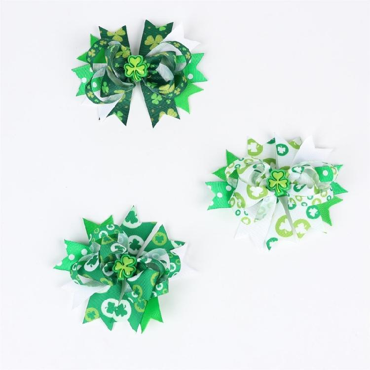 2pcs Children's Irish Festival Bows Hair Clip Enhancing Festival Spirit Childrens Ribbon Hairpin Hair Decoration