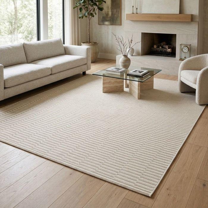 Tapis extérieur intérieur motif géométrique tissé crème 200x290