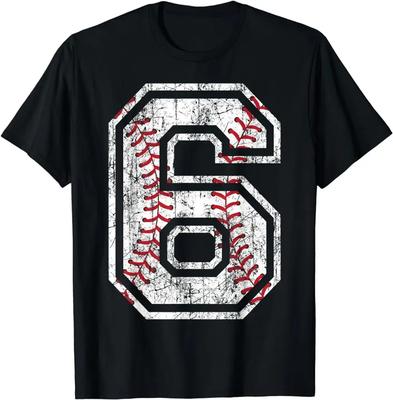 Camiseta de Béisbol Número 6 Vintage Desgastada 6º Cumpleaños Streetwear Camiseta de Manga Corta Ropa Vintage para Hombre Camisetas Gráficas