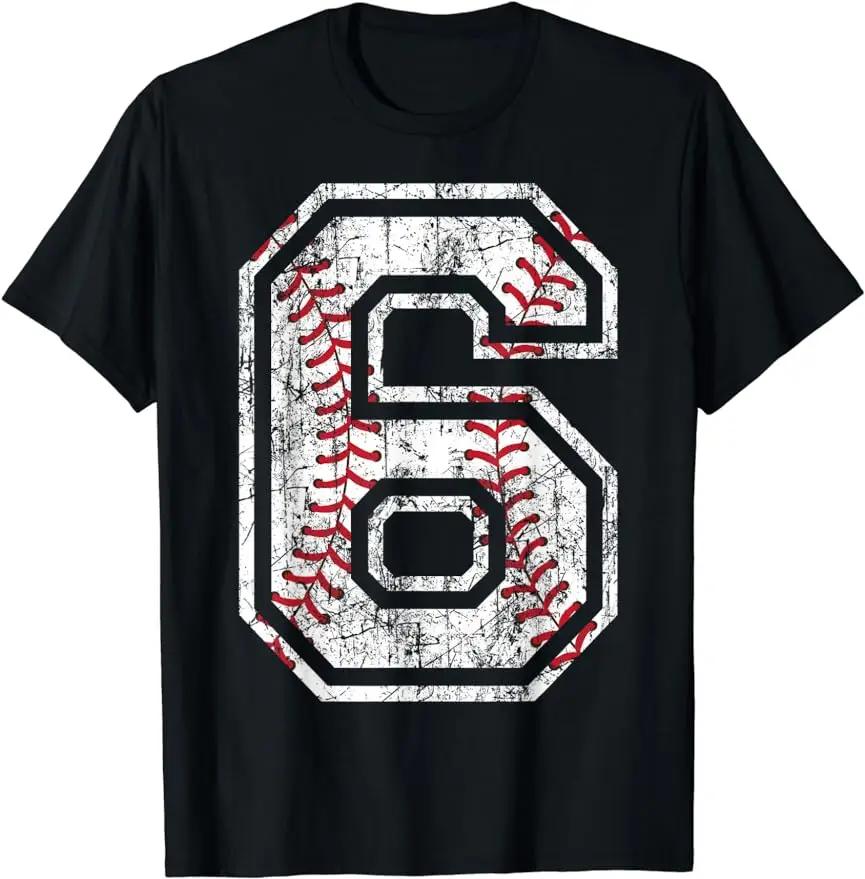 Baseball Number 6 Vintage Distressed 6th Birthday T-Shirt Streetwear Short Sleeve T-shirt Vintage Men Clothing Graphic TShirts