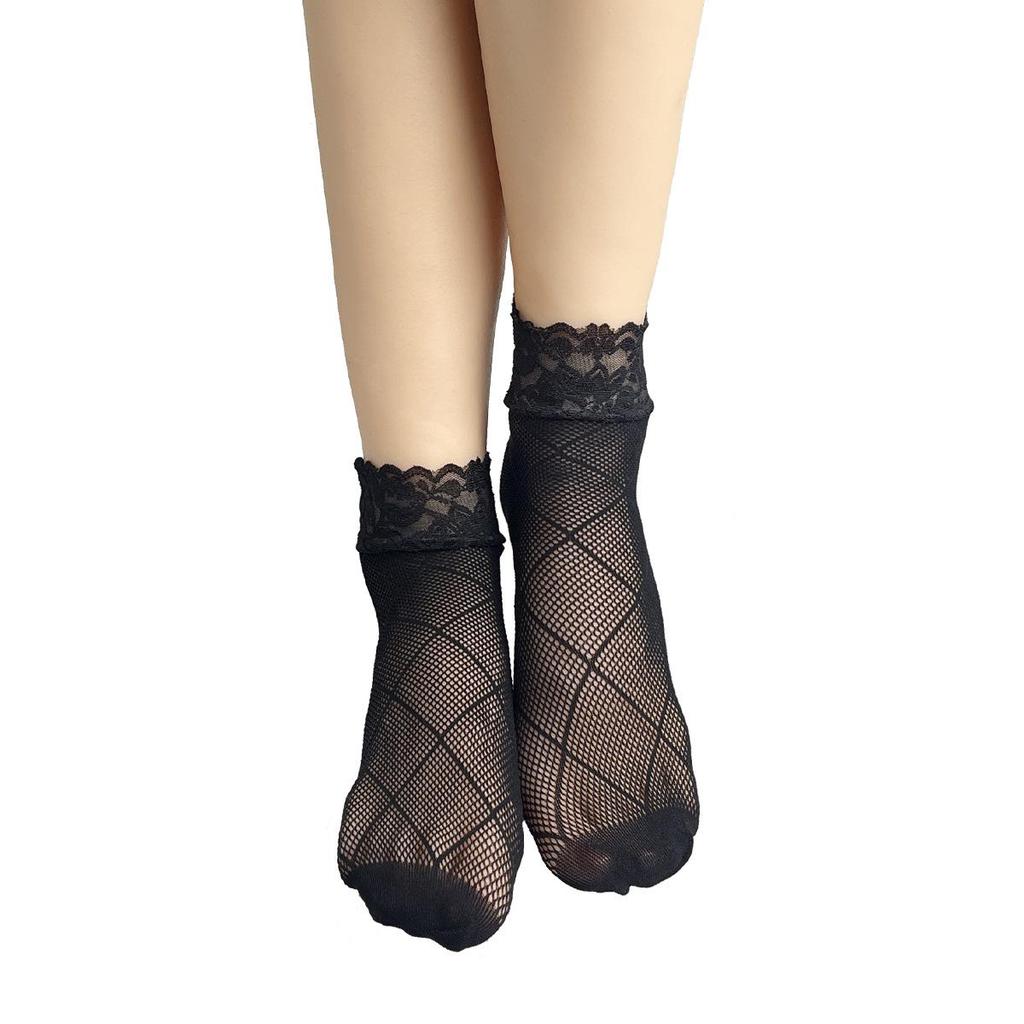 Summer-Ready Black Fishnet Lace Stockings: Odor-Resistant, Sweat-Absorbing, Sexy, Thin Jacquard Short Socks for Women