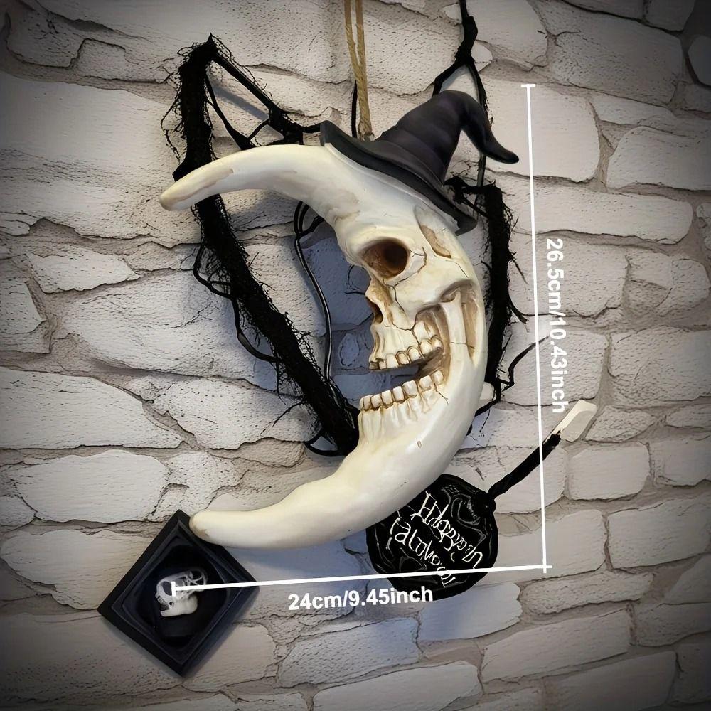 Atmosphere Enhancer Spooky Halloween Skull with Hat Skull Moon Hanging Decoration  Halloween Party