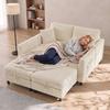 Modular U-Shaped Corner Sofa, 4-Seater, 306 cm, Corduroy, 2 Storage Ottomans, 4 Cushions, Cream