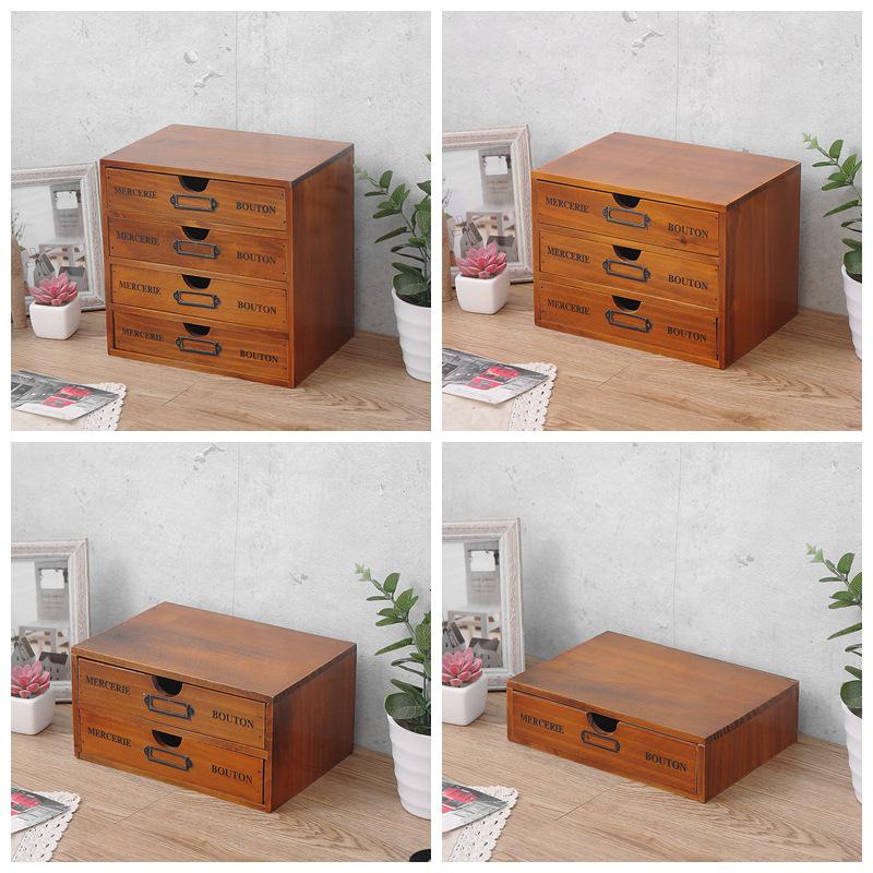 Solid Wood Multi-Layer Office Desk Organizer and Cosmetics Storage Box