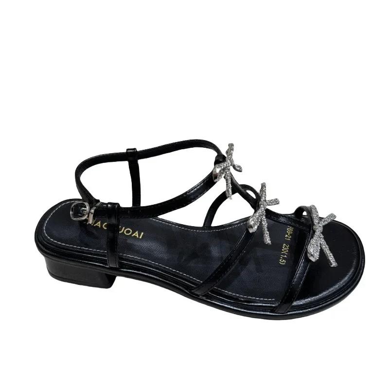 Hot Sale Elegant Woman Shoes 2025 Summer New Buckle Strap Women's Sandals Fashion Butterfly-knot Daily Peep Toe Heeled Sandals