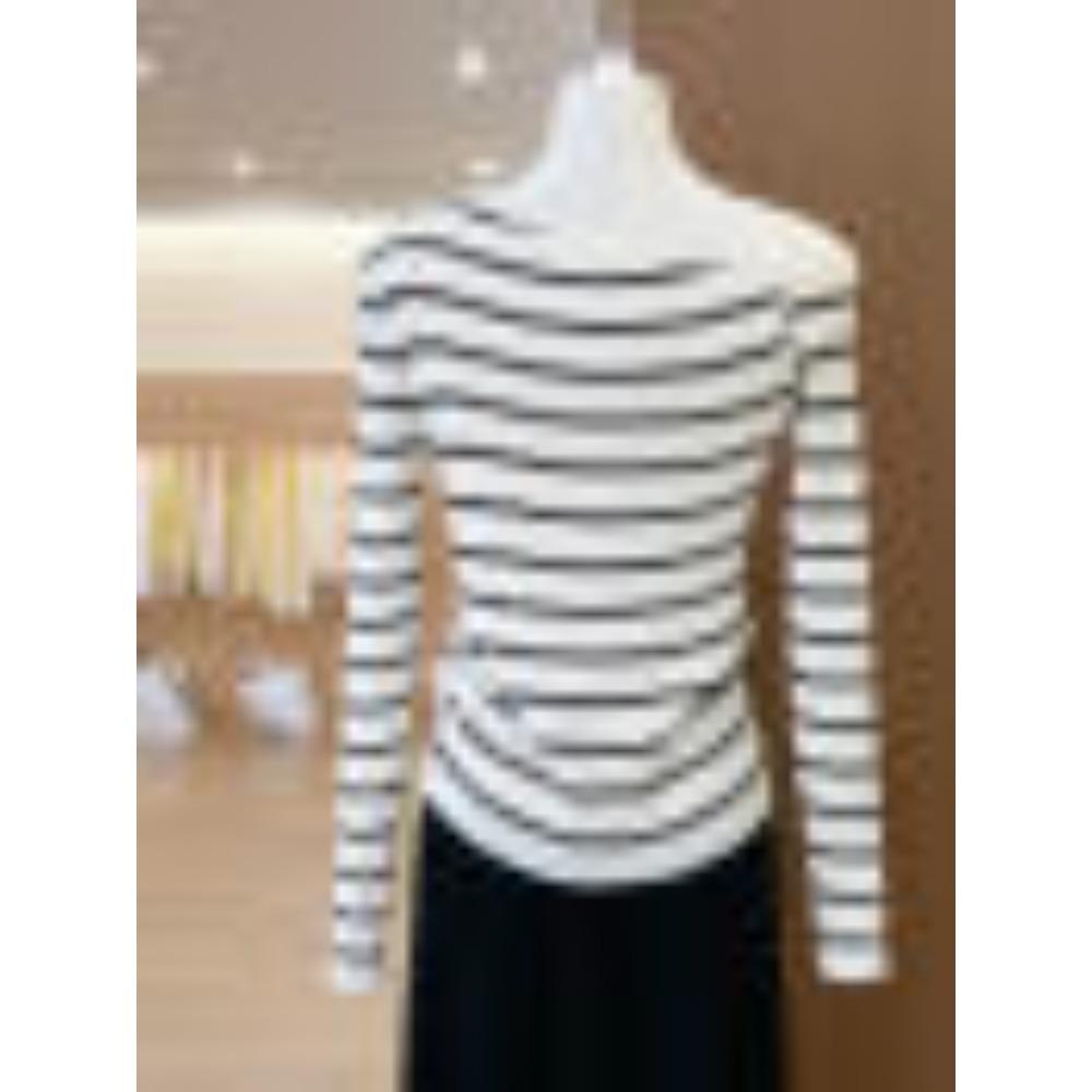 This Off-the-shoulder, Color-blocking Striped Long-sleeved Knitted Sweater Is A Slimming and Form-fitting Top for Women In Early Autumn