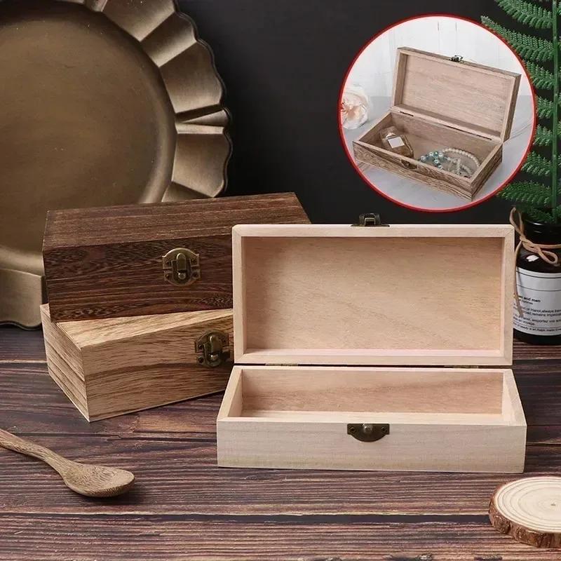 Wooden Desktop Organizer Retro Vintage Jewelry Storage Box with Lock Rectangular Box for Necklace Bracelet Ring Ornaments