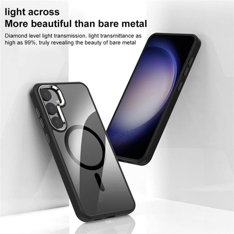

For Samsung Galaxy S24 Magnetic Case Metal Lens Frame Shockproof Phone Cover Black
