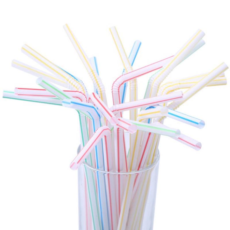 100Pcs Disposable Straws Flexible Plastic Straws With Individually Paper Wrapped