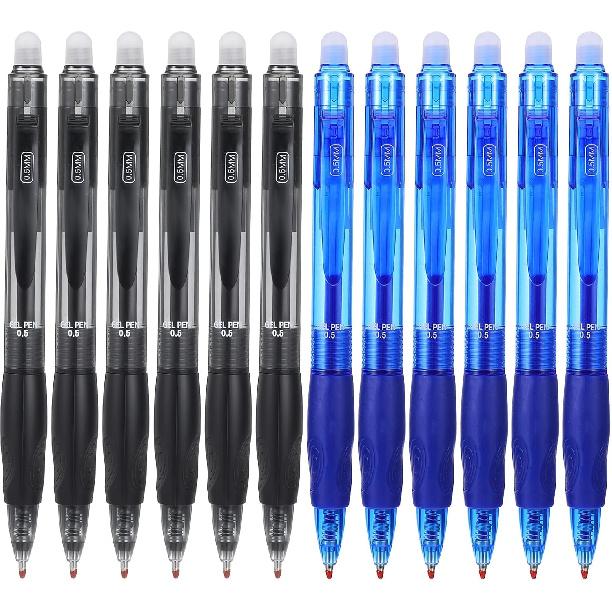 12pack Eraseable Pens, 0.5mm Click Fine Point Retractable Erasable Gel Pens Stationery Supplies for Writing Completing Sudoku Crossword Puzzles