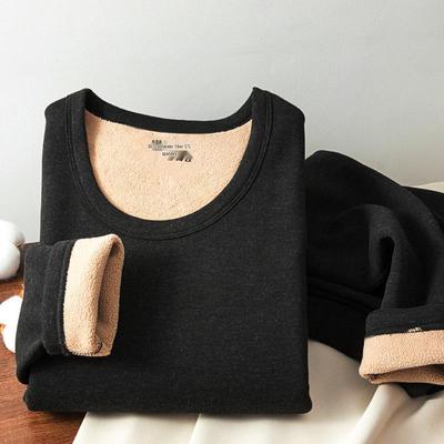 Men's Extra Thick Fleece-Lined Lambswool Warm Base Layer Set for Cold Weather - Round Neck, Solid Color, Ideal for Middle-Aged and Elderly