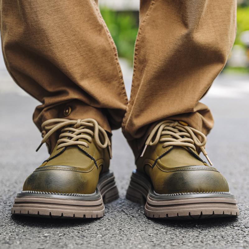 Fashion Trendy men's round toe leather shoes Luxury and high-quality Party Outdoor Leisure Activities Daily Office Height Raising Shoe