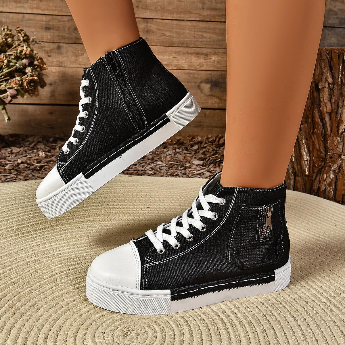 

Женские кеды на высокой платформе, парусиновые туфли, весна, новинка, круглый носок, боковая молния, высокие кеды, повседневные кеды для скейтборда, женские 43 чёрный