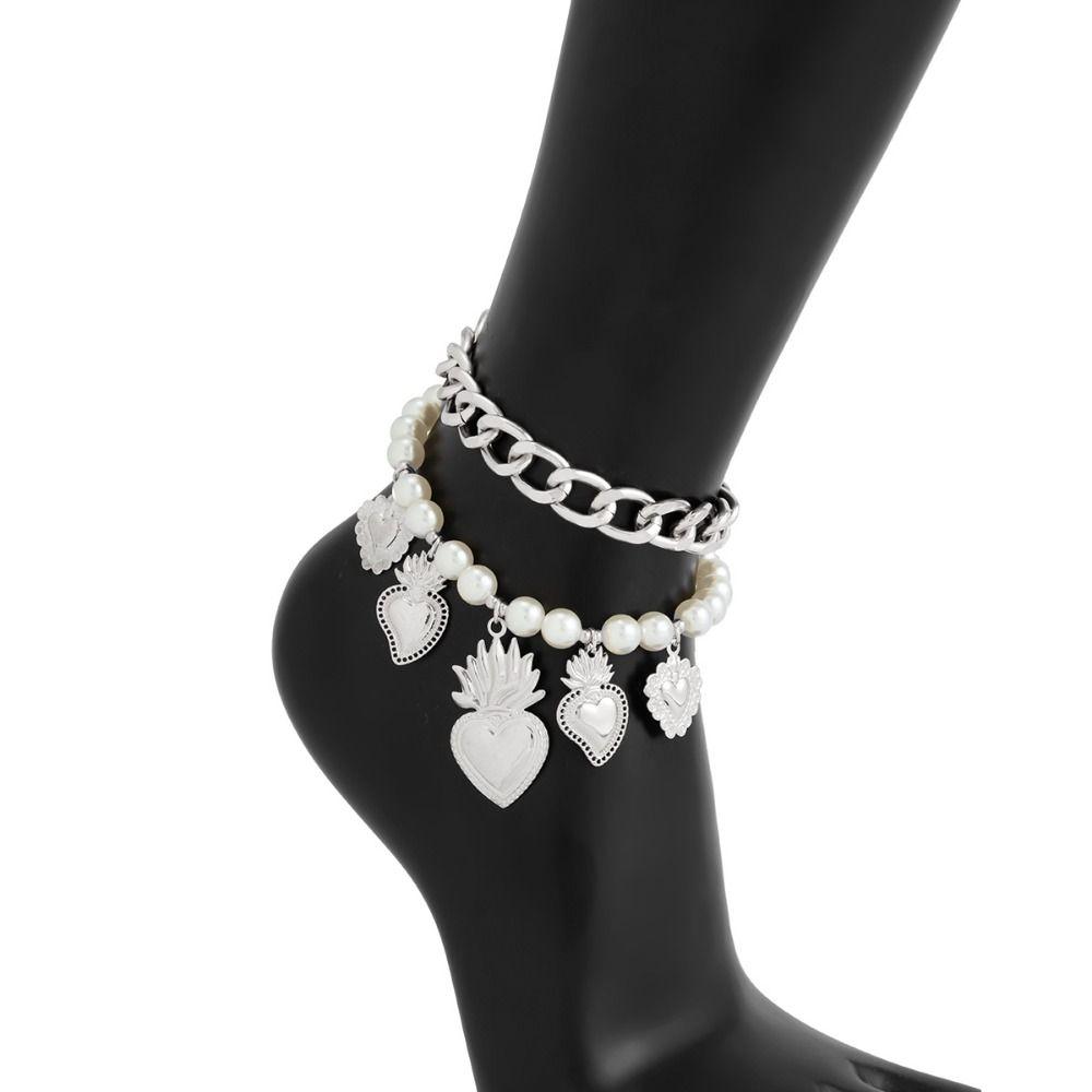 Detachable Tassel Pearl Foot Ankle Cross Cross Pendant Jeans Chain  Clothing Accessories