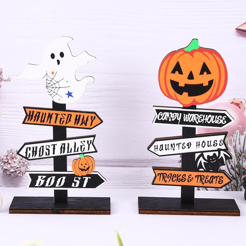New Halloween Decoration Creative Tree-shaped Ghost Pumpkin Directional Sign Wooden Halloween Atmosphere Decorative Item