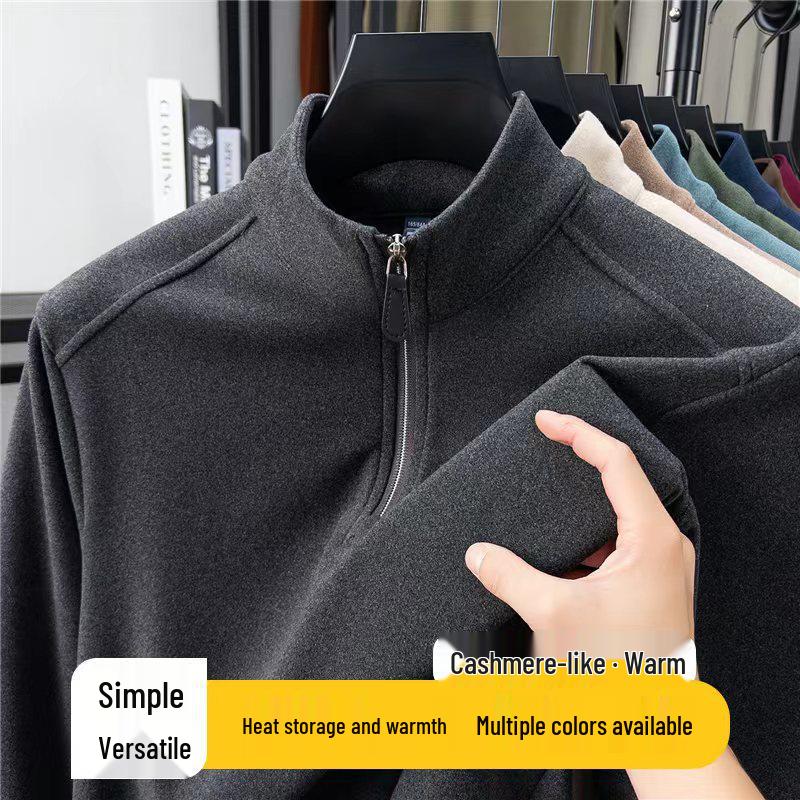 Men's Thermal Fleece Half-Zip Stand Collar Long Sleeve T-shirt Hoodie - Warm Autumn/Winter Layer