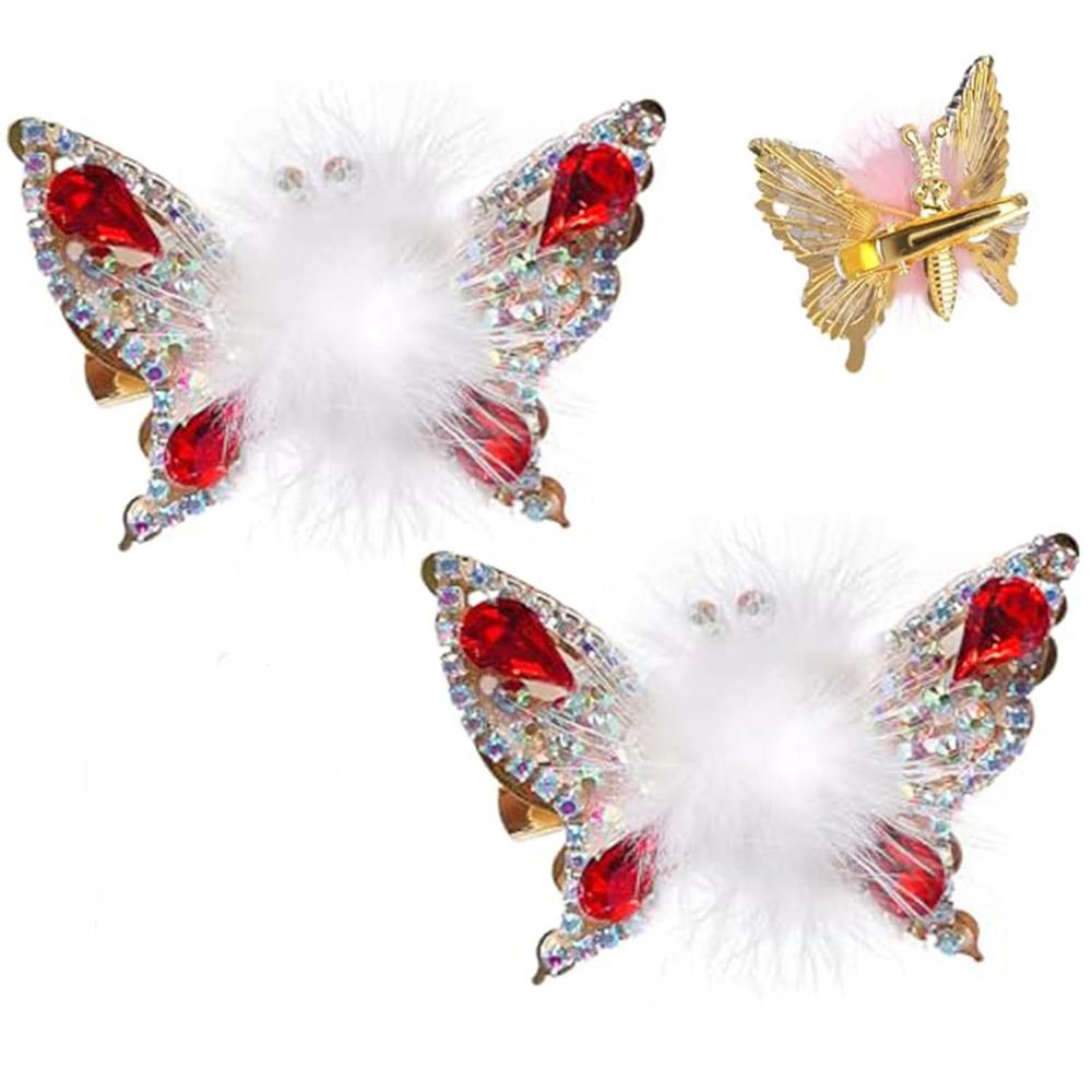 2 Pcs Butterfly Hair Clips Colorful Shiny Flying Butterfly Hairpin with Soft Hairball for Girls