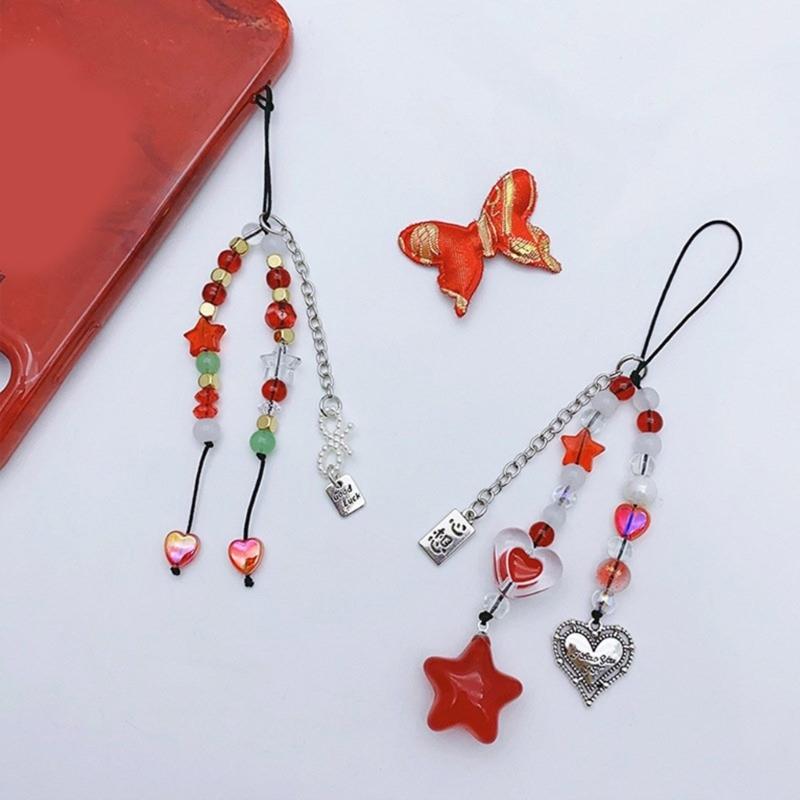 Handmade Beaded Phone Lanyard Star Shape Pendant Strap Detachable Phone Chains Keyring Portable Accessory for Women