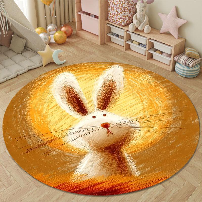 Contemporary Round Christmas Multicolor Rug Mat, Non-Slip Floor Mat for Office