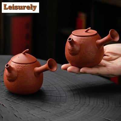 200 ml Teekanne aus sandrotem Schlamm und violettem Ton, komplett handgefertigt, Seitengriffkanne, chinesischer Teekessel mit Kugellochfilter, Teeset als Geschenk