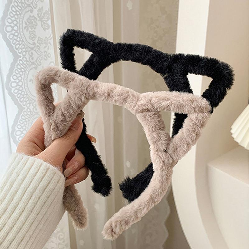 Opaska na głowę z kocimi uszami Pluszowa Zimowa Futrzana Królicze Uszy Opaska do Włosów Śliczna Gumka do Włosów Futrzana Opaska Słodka Opaska do Mycia Twarzy Dziewczęca Obręcz do Włosów Akcesoria do Włosów