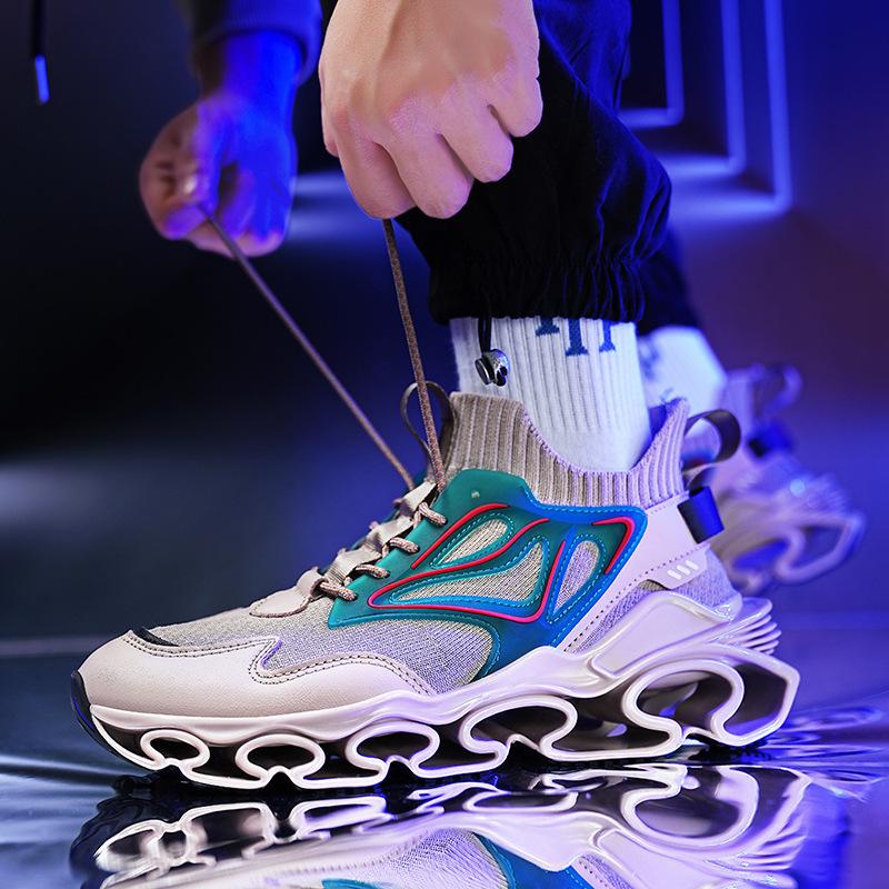 Large size fashion casual running shoes men's flying woven shoes shock-absorbing sports blade men's dad shoes
