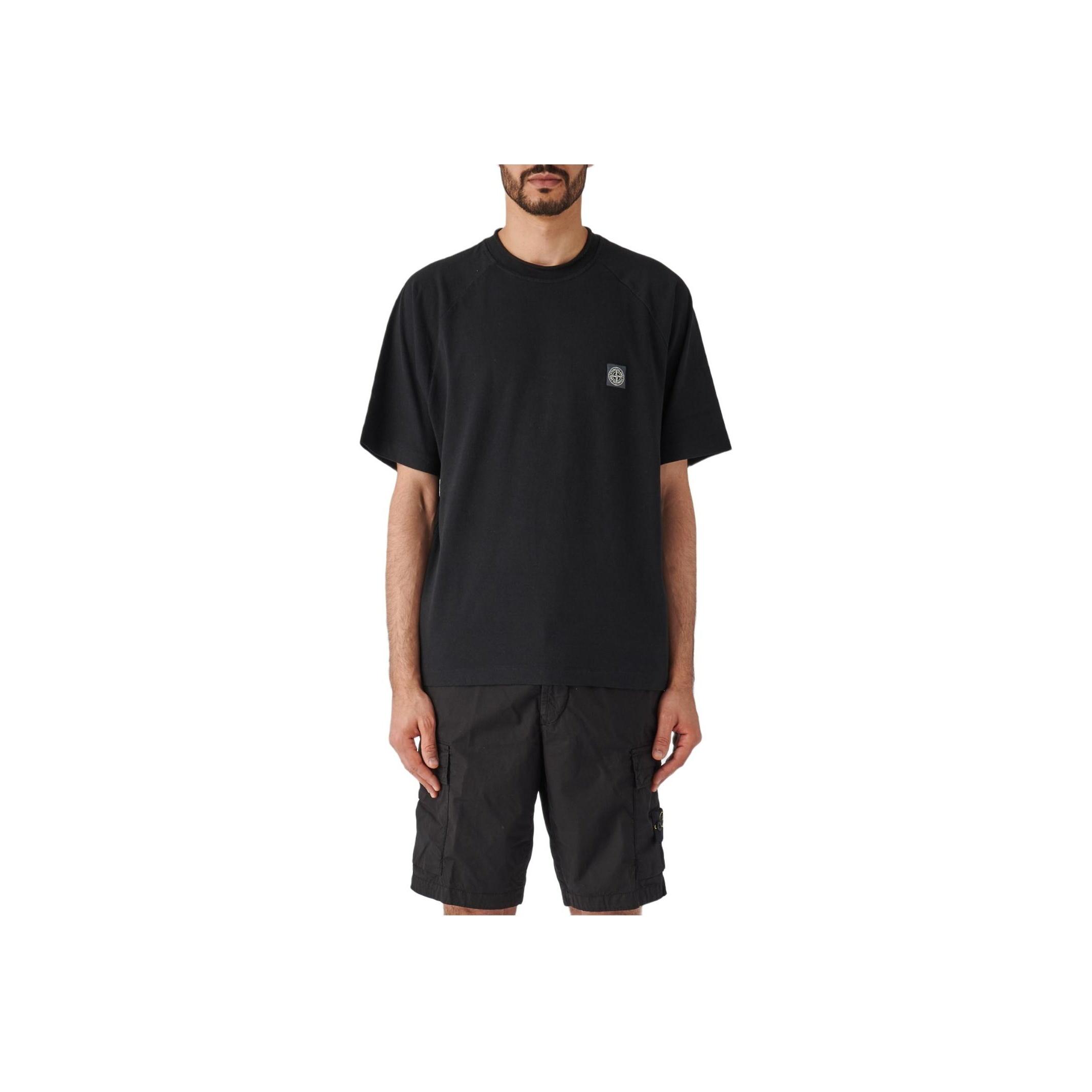 Stone Island Logo Round Neck Loose Fit Short Sleeve T-Shirt Men Tops Black 801521544-V0029 L
