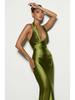 2026 Spring Festival: New Halter Deep V-Neck Pleated Off-the-Shoulder Long Dress in European and American Styles