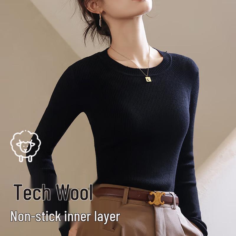 

Mao Ren Women s Round Neck Wool Blend Knitted Base Layer Sweater L