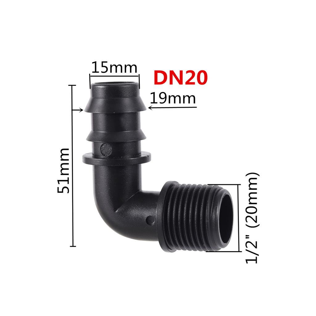 1/2" 3/4" Male Thread Elbow Connector DN16 DN20 90 Degrees Garden Micro Irrigation Pipe Connectors Angle Bend Water Fittings