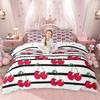 Homewish Kawaii Cherry Bowknot Duvet Cover Set, Cute Groovy Flower Bed Set, Cartoon Rainbow Quilt Cover Set